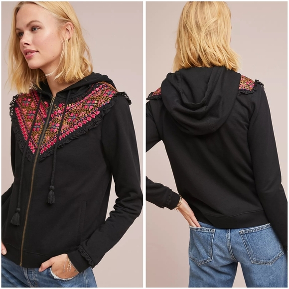 NWT Anthropologie Akemi + Kin Embroidered Beaded Crocheted Hoodie Jacket… - Picture 1 of 11
